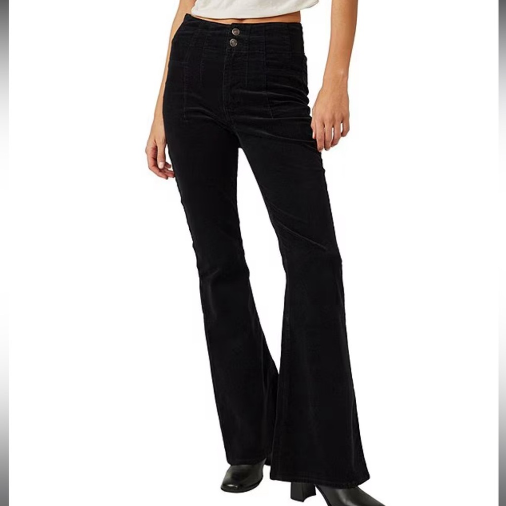 NWT Free people, Black velvet, high waisted button up flare, corduroy pants